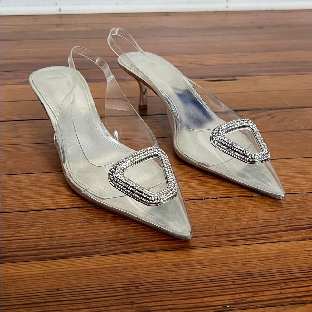 Mango Clear PVC Slingback Heels with Silver Accents - Picture 5 of 13